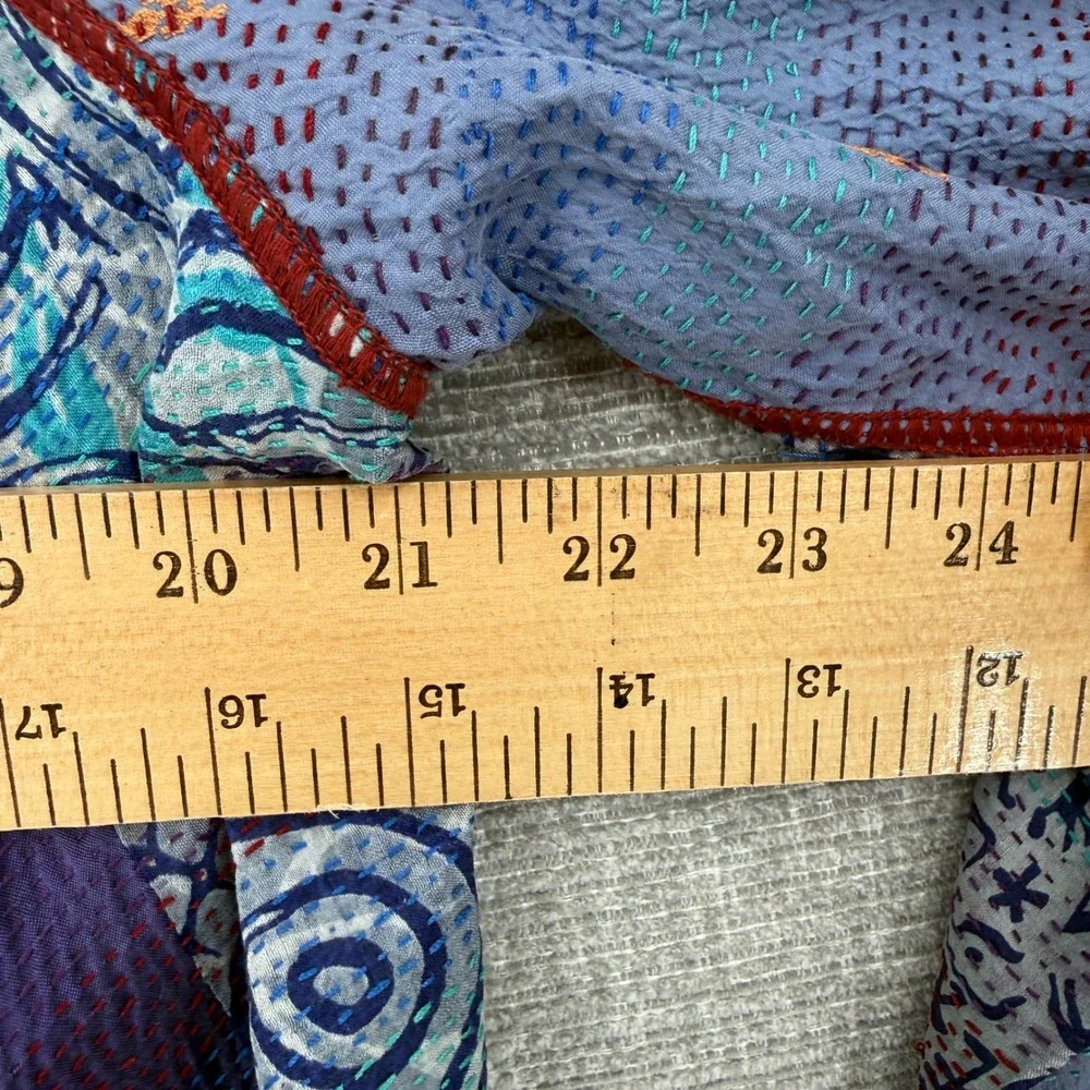 Mieko Mintz Kantha Silk Patchwork Jacket Womens Large Blue‎ Purple Boho Artisan